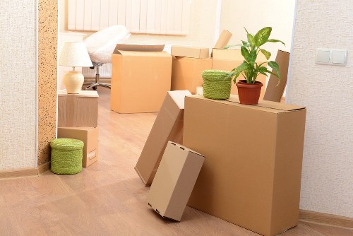 Packed boxes and furniture prepared for local removals